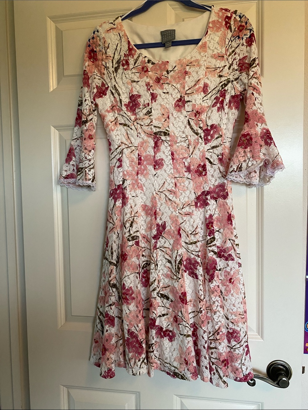 Rabbit Rabbit Rabbit White & Pink Floral Lace Midi Dress
